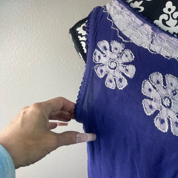 True Rock Purple Floral Embroidered Sleeveless Shift Dress Boho One Size - Picture 5 of 9